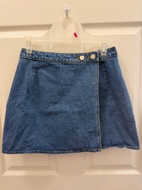 Denim Wrap Mini Skirt - Medium Blue